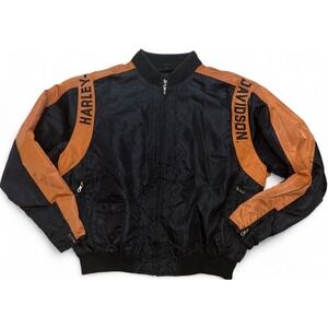 Harley Davidson Jacket Nylon Black Orange Motorcycle Biker Full Zip‎ Mens XL